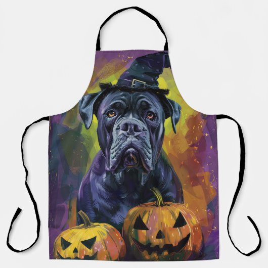 Spooky Bullmastiff Hond Halloween Heks en Pompoen Schort (Voorkant)