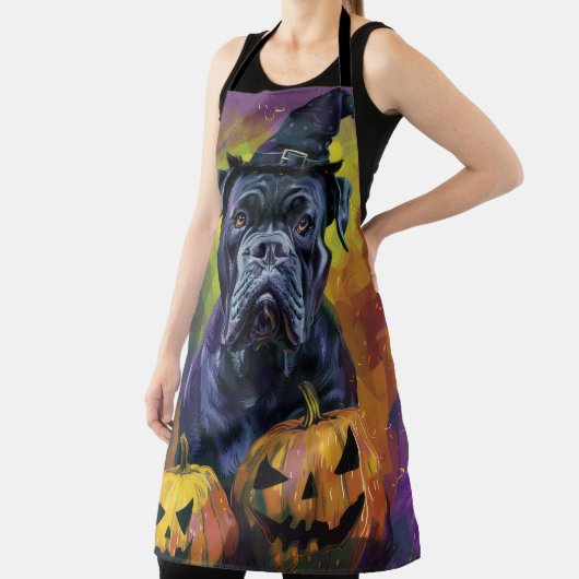 Spooky Bullmastiff Hond Halloween Heks en Pompoen Schort (Insitu)