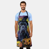 Spooky Bullmastiff Hond Halloween Heks en Pompoen Schort (Gedragen)