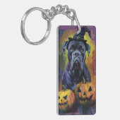 Spooky Bullmastiff Hond Halloween Heks en Pompoen Sleutelhanger (Voorkant Links)