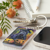 Spooky Bullmastiff Hond Halloween Heks en Pompoen Sleutelhanger (Voorkant Rechts)