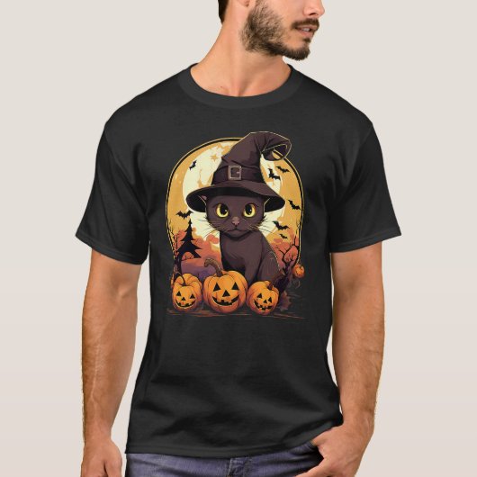 Spooky Burmese Cat Witch Halloween T-shirt (Voorkant)