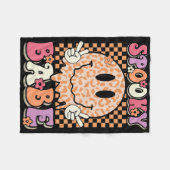 Spooky Bybe Groovy Halloween Leopard Smile Face Ch Fleece Deken (Voorkant (Horizontaal))