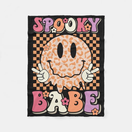 Spooky Bybe Groovy Halloween Leopard Smile Face Ch Fleece Deken (Voorkant)