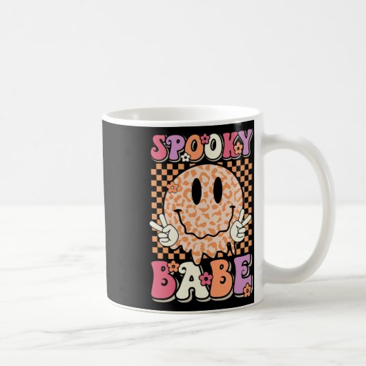Spooky Bybe Groovy Halloween Leopard Smile Face Ch Koffiemok (Rechts)