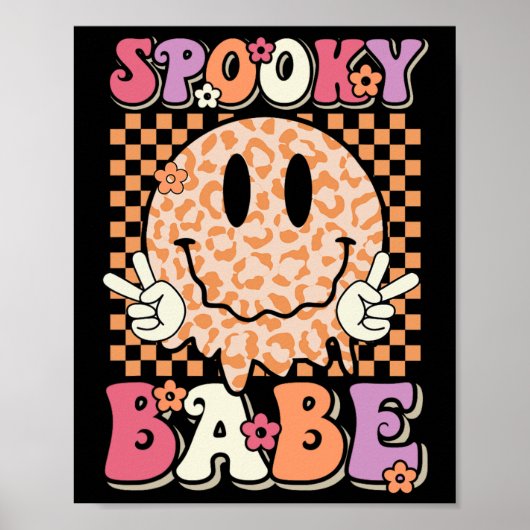 Spooky Bybe Groovy Halloween Leopard Smile Face Ch Poster (Voorkant)