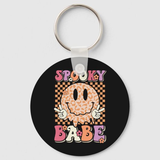 Spooky Bybe Groovy Halloween Leopard Smile Face Ch Sleutelhanger (Voorkant)
