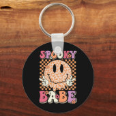 Spooky Bybe Groovy Halloween Leopard Smile Face Ch Sleutelhanger (Voorkant)