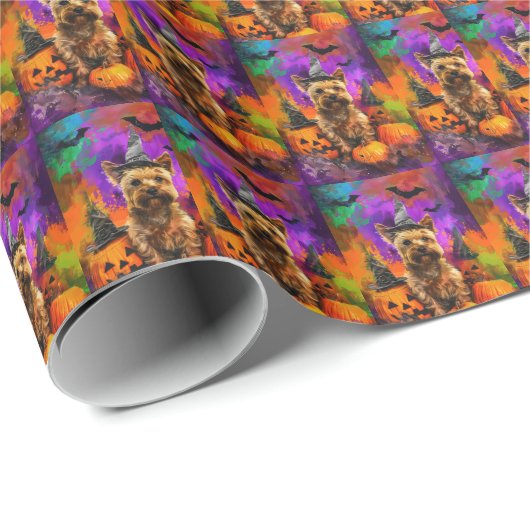 Spooky Cairn Terrier Hond Halloween Heksenpompoen Cadeaupapier (Rol Hoek)
