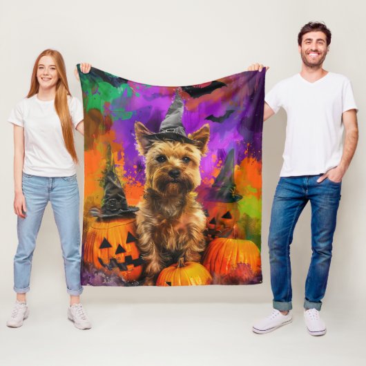 Spooky Cairn Terrier Hond Halloween Heksenpompoen Fleece Deken (In situ)