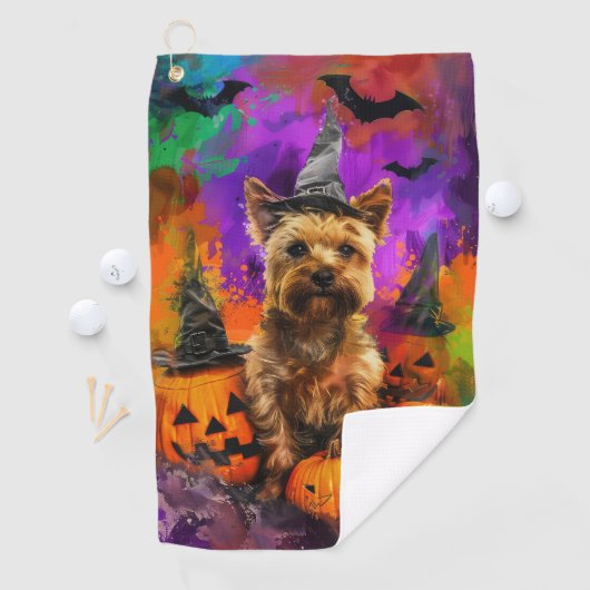Spooky Cairn Terrier Hond Halloween Heksenpompoen Golfhanddoek
