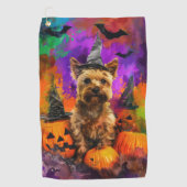 Spooky Cairn Terrier Hond Halloween Heksenpompoen Golfhanddoek (Voorkant)