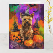 Spooky Cairn Terrier Hond Halloween Heksenpompoen Kaart (Gele Bloem)