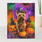 Spooky Cairn Terrier Hond Halloween Heksenpompoen Kaart (Voorkant)