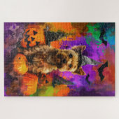 Spooky Cairn Terrier Hond Halloween Heksenpompoen Legpuzzel (Horizontaal)