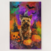 Spooky Cairn Terrier Hond Halloween Heksenpompoen Legpuzzel (Verticaal)