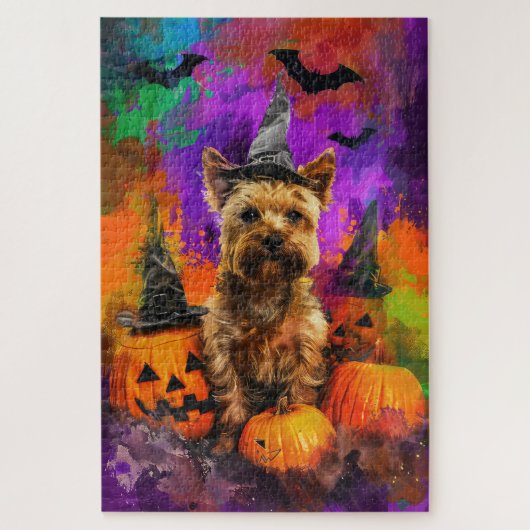 Spooky Cairn Terrier Hond Halloween Heksenpompoen Legpuzzel (Verticaal)
