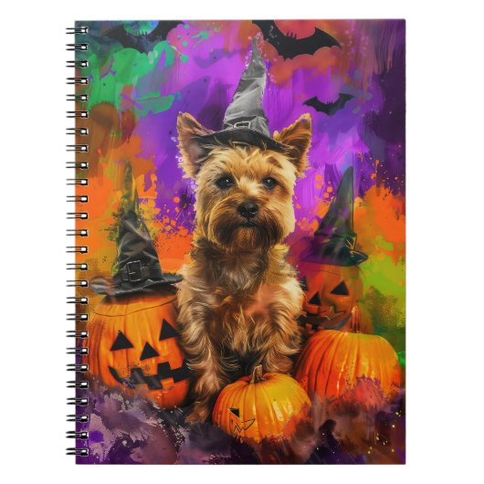 Spooky Cairn Terrier Hond Halloween Heksenpompoen Notitieboek (Voorkant)