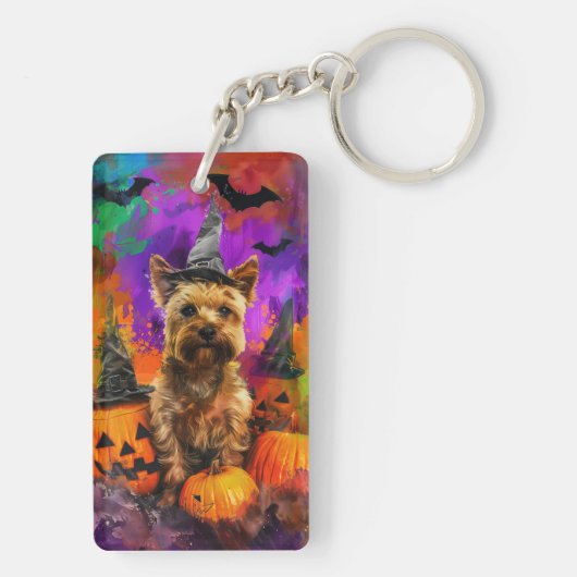 Spooky Cairn Terrier Hond Halloween Heksenpompoen Sleutelhanger (achterkant)