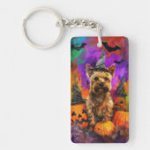 Spooky Cairn Terrier Hond Halloween Heksenpompoen Sleutelhanger (Voorkant)