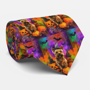 Spooky Cairn Terrier Hond Halloween Heksenpompoen Stropdas