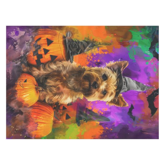 Spooky Cairn Terrier Hond Halloween Heksenpompoen Tafelkleed (Voorkant (Horizontaal))