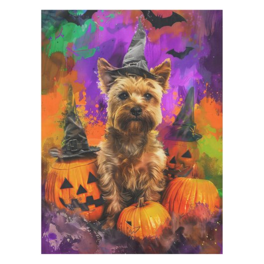 Spooky Cairn Terrier Hond Halloween Heksenpompoen Tafelkleed (Voorkant)