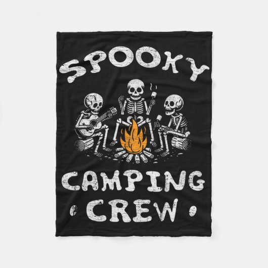 Spooky Camping Crew Halloween Camping Skeleton Cam Fleece Deken (Voorkant)