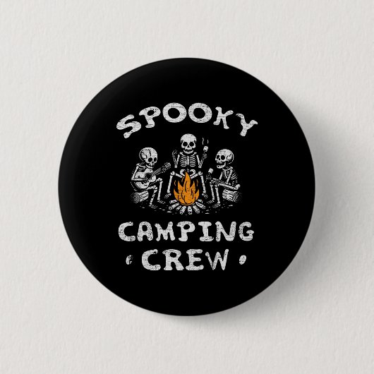 Spooky Camping Crew Halloween Camping Skeleton Cam Ronde Button 5,7 Cm (Voorkant)