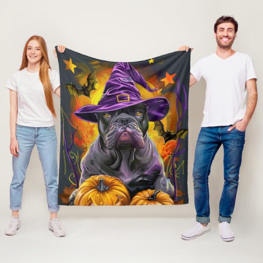 Spooky Cane Corso Hond Halloween Heks en Pompoen Fleece Deken (In situ)