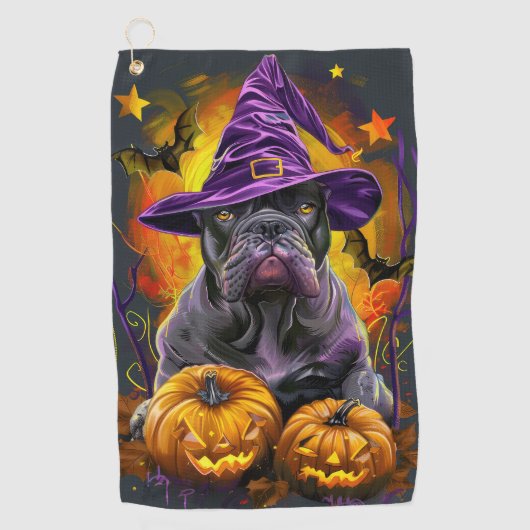 Spooky Cane Corso Hond Halloween Heks en Pompoen Golfhanddoek (Voorkant)
