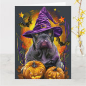 Spooky Cane Corso Hond Halloween Heks en Pompoen Kaart (Gele Bloem)