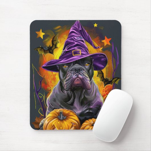Spooky Cane Corso Hond Halloween Heks en Pompoen Muismat (Met muis)