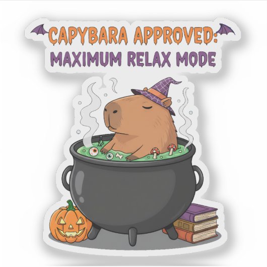 Spooky Capybara Wizard Witch Cauldron Halloween Sticker (Voorkant)