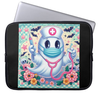 Spooky Cartoon Ghost Nurse: Halloween Art Laptop Sleeve