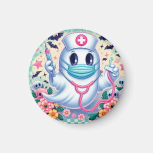 Spooky Cartoon Ghost Nurse: Halloween Art Magneet