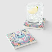 Spooky Cartoon Ghost Nurse: Halloween Art Stenen Onderzetter (Zijkant)