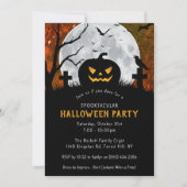 Spooky Carved Pumpkin Graveyard Halloween Party Kaart (Voorkant)