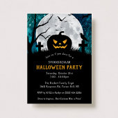 Spooky Carved Pumpkin Graveyard Halloween Party Kaart