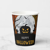 Spooky Carved Pumpkin Graveyard Halloween Party Papieren Bekers (Achterkant)