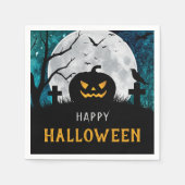 Spooky Carved Pumpkin Graveyard Halloween Party Servet (Voorkant)