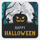 Spooky Carved Pumpkin Graveyard Halloween Party Vierkante Sticker (Voorkant)