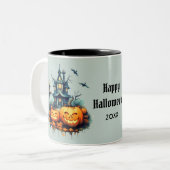 Spooky Castle Happy Halloween Tweekleurige Koffiemok (Voorkant links)
