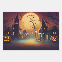 Spooky Castle Moonlit Halloween Inpakpapier Vel