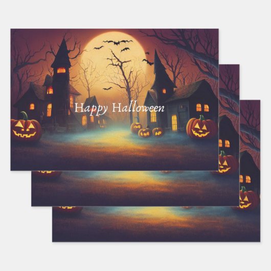 Spooky Castle Moonlit Halloween Inpakpapier Vel (Set)