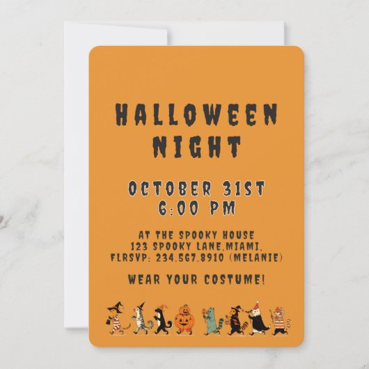 Spooky Cat and Costume Halloween Night Kaart (Voorkant)