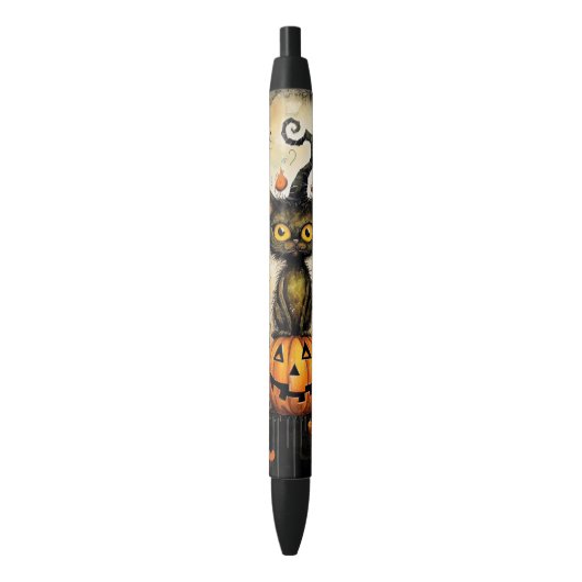 Spooky Cat en Jack Lantern Schrijven Zwarte Inkt Pen (Voorkant Verticaal)