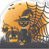 Spooky cat en spin Halloween Sticker (Voorkant)