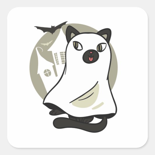 Spooky Cat Ghost Vierkante Sticker (Voorkant)