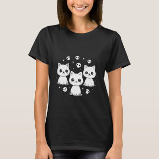 Spooky Cat Ghosts Retro Halloween Women Girls T-shirt